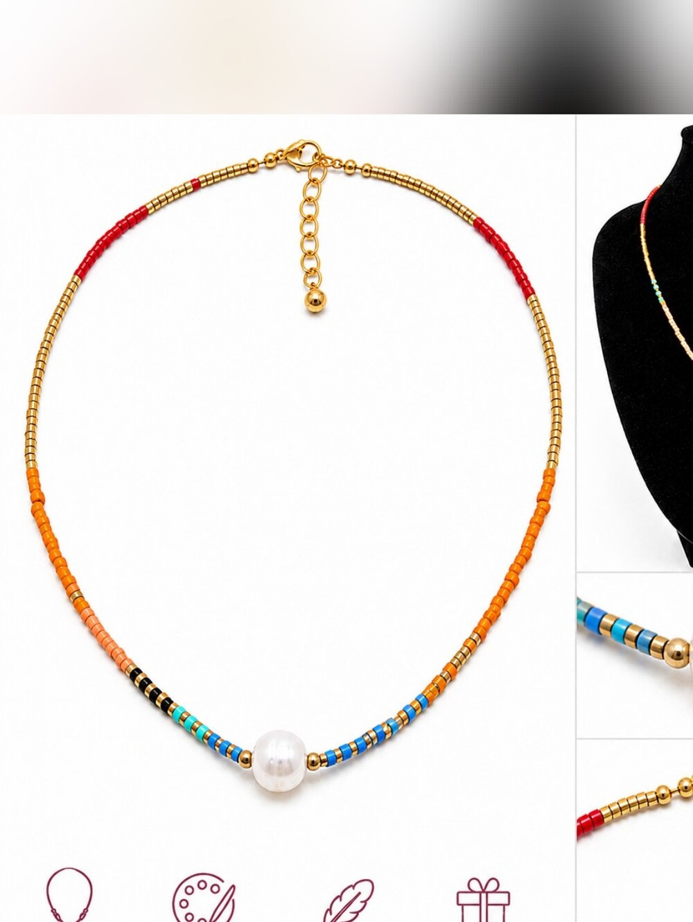 Color Pop Beaded Necklace with White Faux Pearl Accent Bead